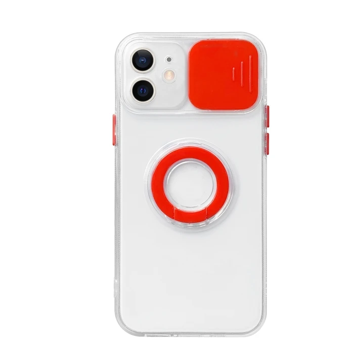 Ally iPhone 12 Mini 5.4inç Kılıf Sürgülü Kamera Lens Korumalı Yüzük Standlı Silikon Kılıf-(1903)