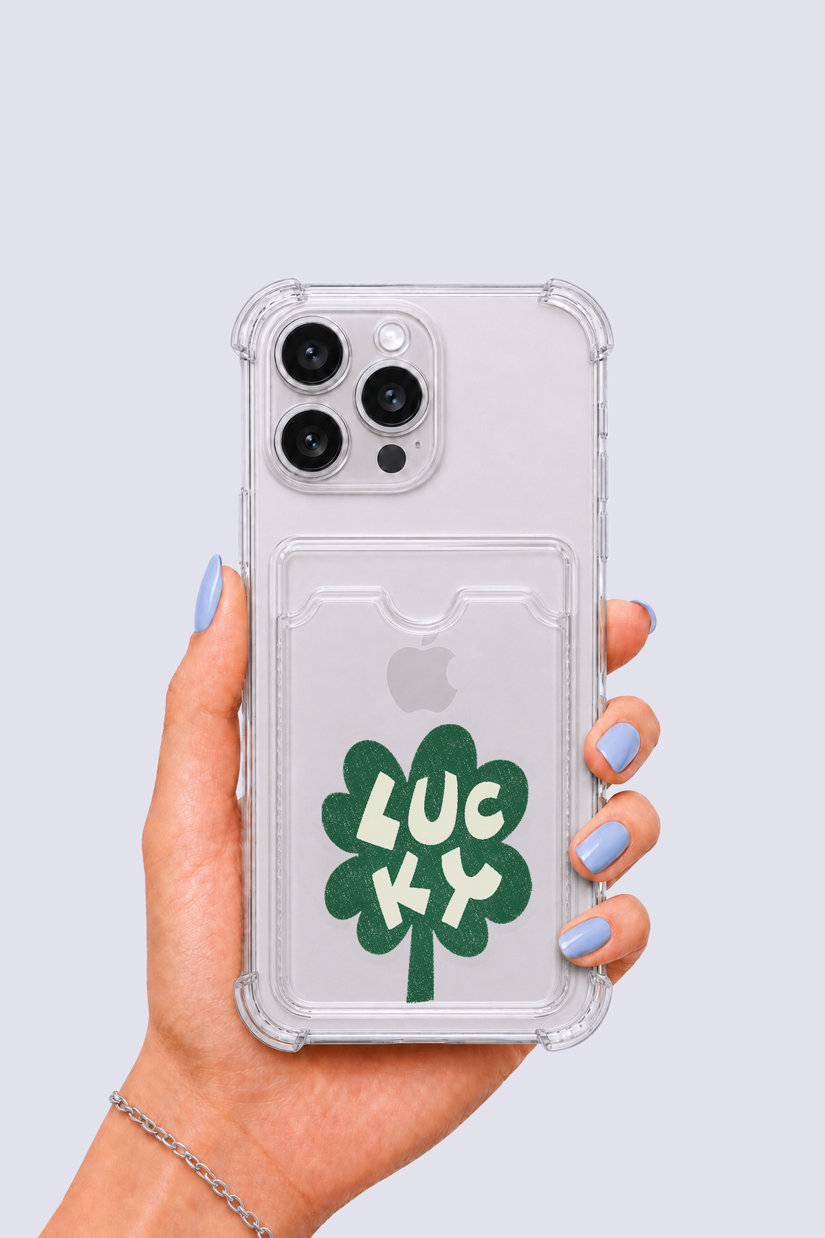 iPhone 13 Pro Max Kartlıklı Lucky Yonca Desenli Kılıf