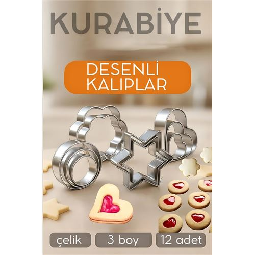 12'li Kurabiye Kalıbı Seti Profesyonel Şef Paslanmaz Çelik  | Mutfak Sanatınızın Vazgeçilmezi 
