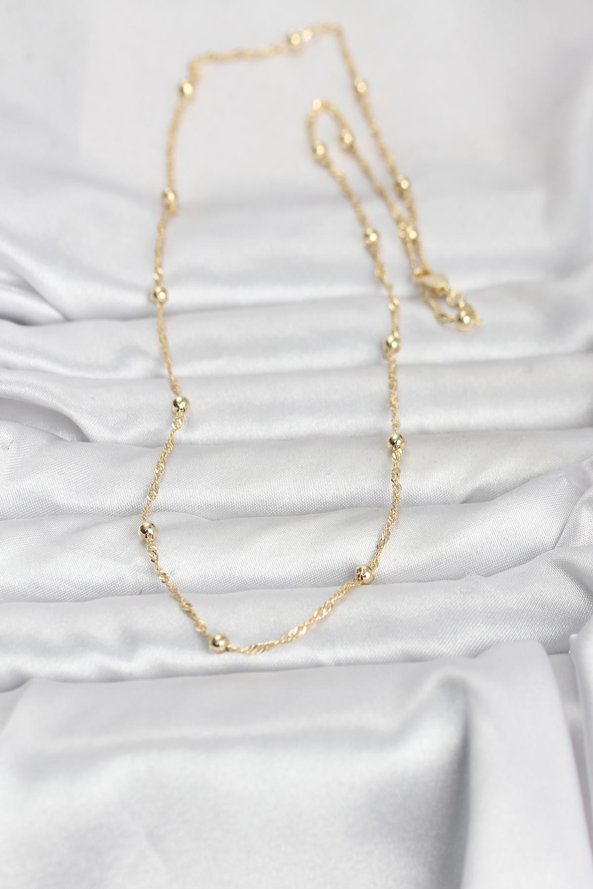 CM 14K Gold Renk Burgu ve Top Zincirli Model 60 cm Kadın Kolye 5886