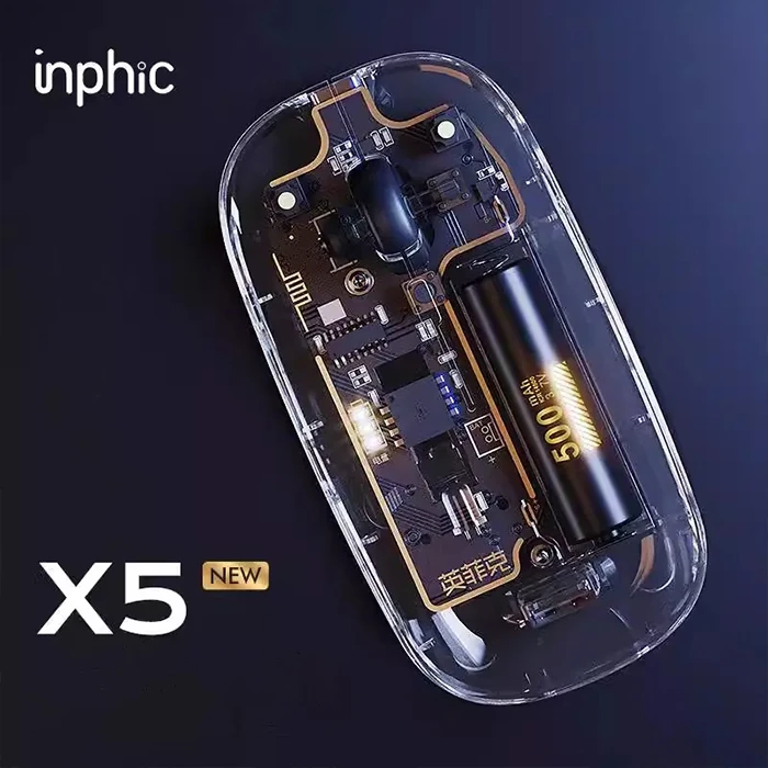 İNPHİC X5 Kablosuz Fare, Şarj Edilebilir Sessiz Kullanım 2.4G Transparan USB Mouse-(1903)