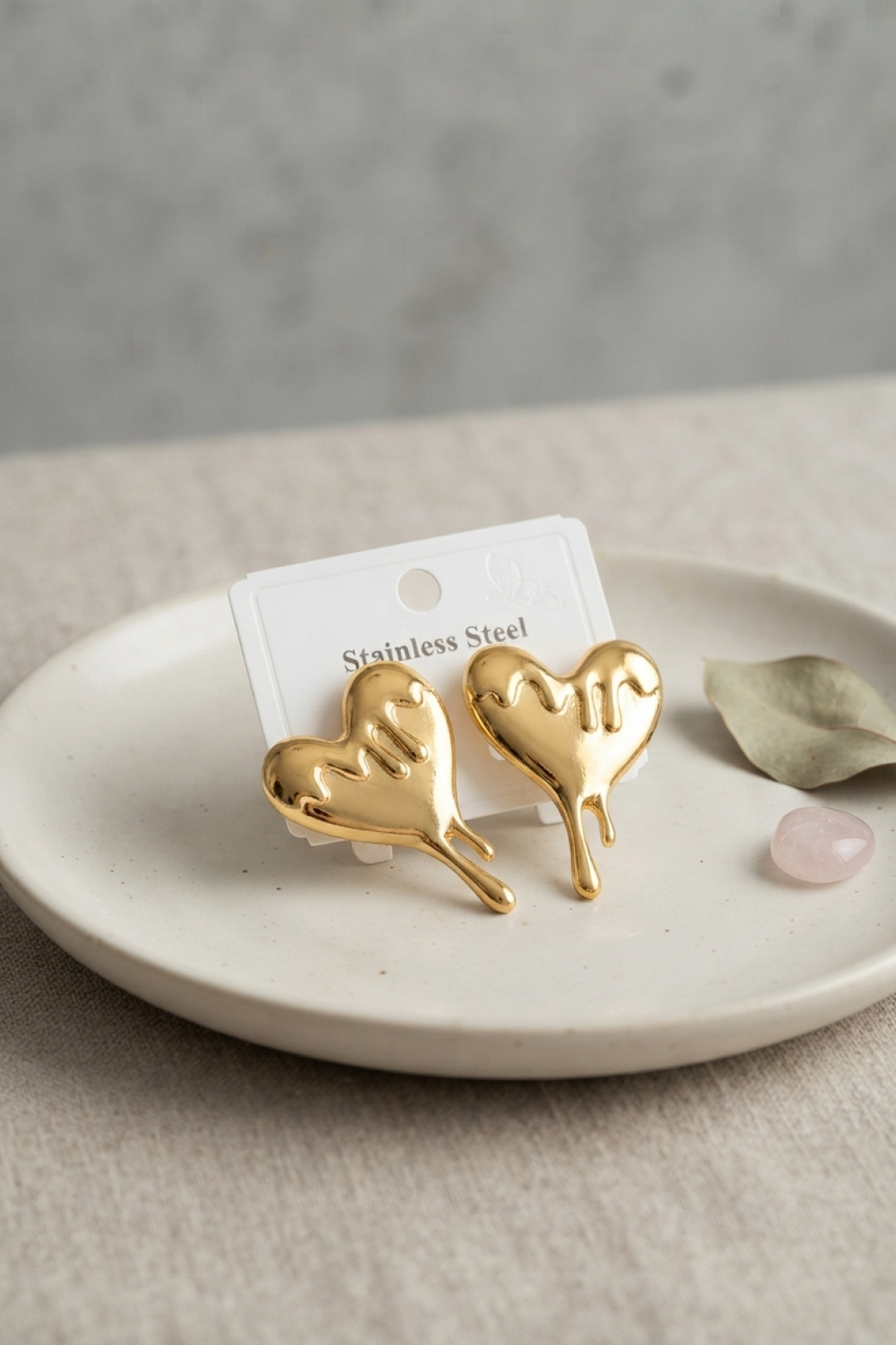 316L Çelik Gold Renk Melting Heart Model Küpe 5886