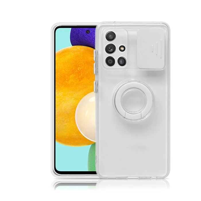 ALLY Samsung Galaxy M51 Kılıf Sürgülü Kamera Lens Korumalı Yüzük Standlı Silikon Kılıf-(1903)