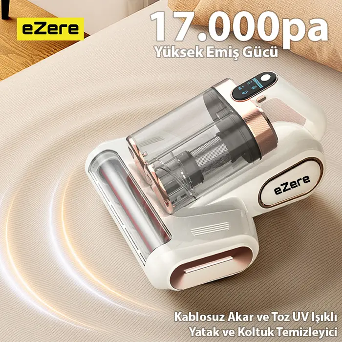 Ezere DustAway 17000Pa Güçlü Kablosuz Akar ve Toz UV Işıklı Yatak ve Koltuk Temizleyici-(1903)