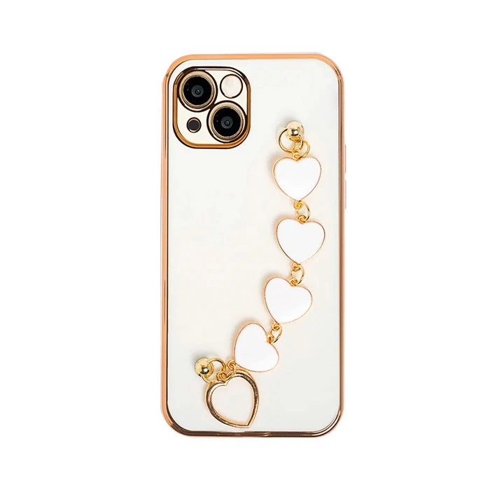 Ally iPhone 13 Mini 5.4inç Kılıf Kalp Bileklik Tutuculu Lüx Silikon Askılı Kılıf-(1903)