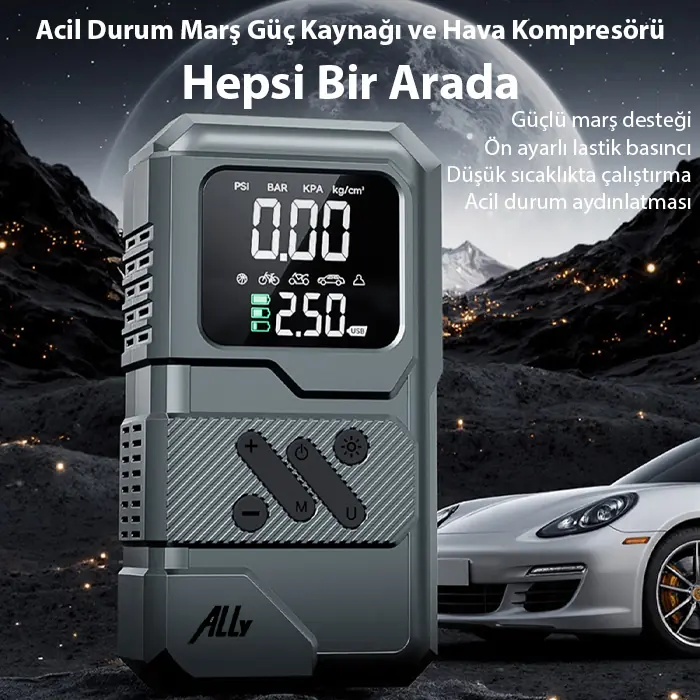 Ally ST-9654 Taşınabilir Göstergeli Araç Lastik Şişirme Ve Starter Akü Takviye Seti-(5775)