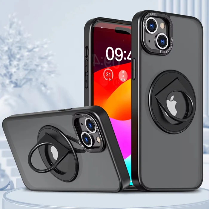 ALLY iPhone 15 İçin Magsafe Uyumlu Yüzük Standlı Manyetik Silikon Kılıf-(1903)