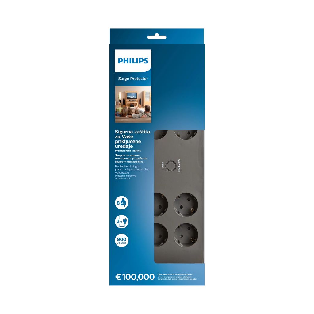 PHILIPS SPN3180A/62 8 Soket Akım Korumalı Priz 900 Joules 2Mt Kablo (Gri)(1923)
