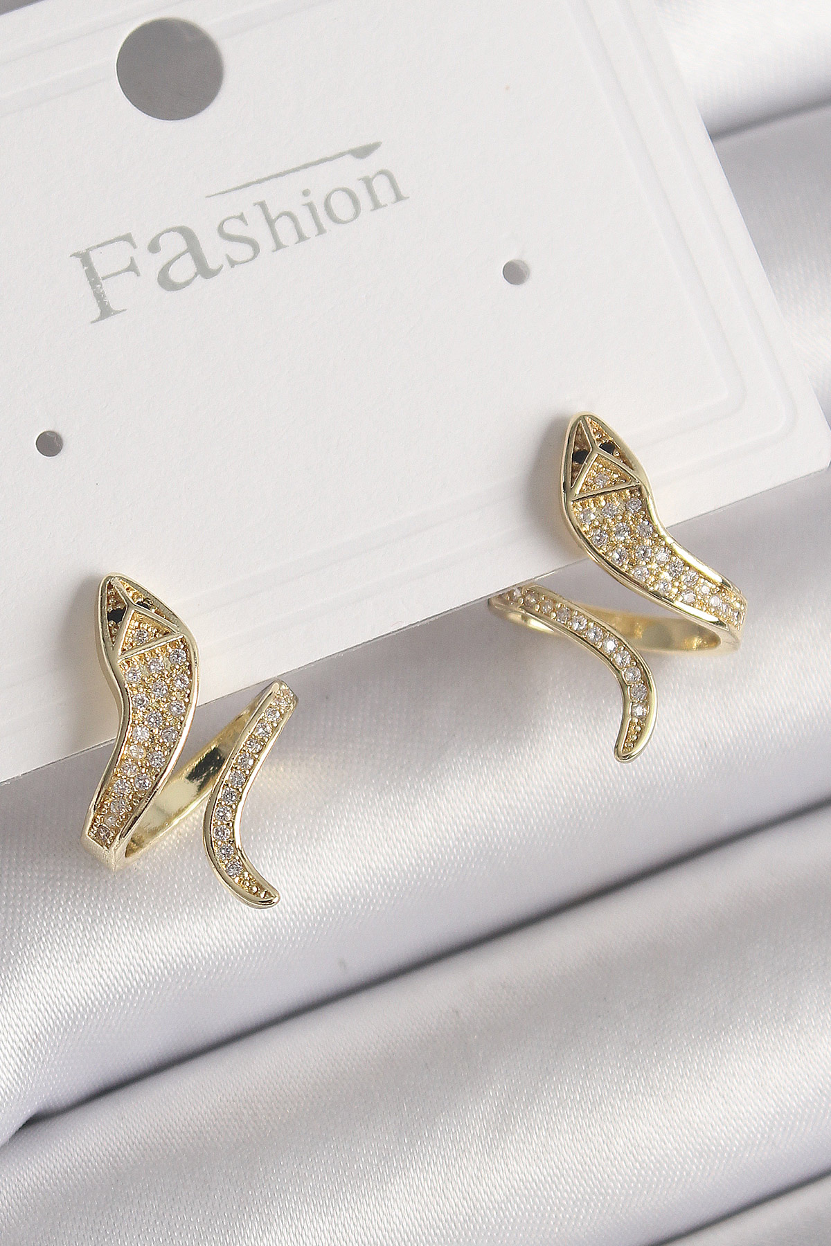 Pirinç Gold Renk Zirkon Taşlı Yılan Model Kadın Küpe 5886