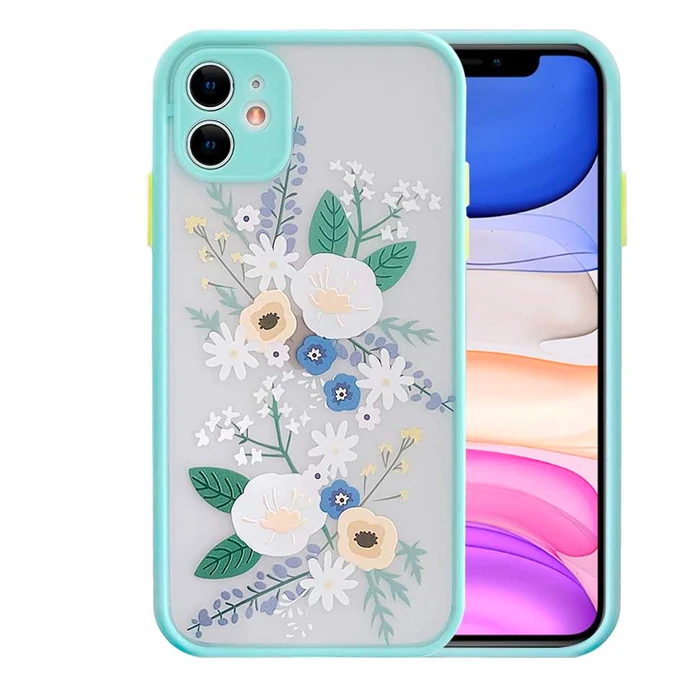 iPhone 11 6.1inç Kamera Korumalı Çiçek Desenli Silikon Kılıf-(1903)