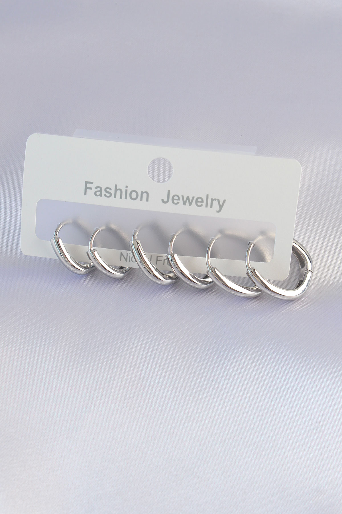Pirinç Gümüş Renk Oval Küpe Seti 5886