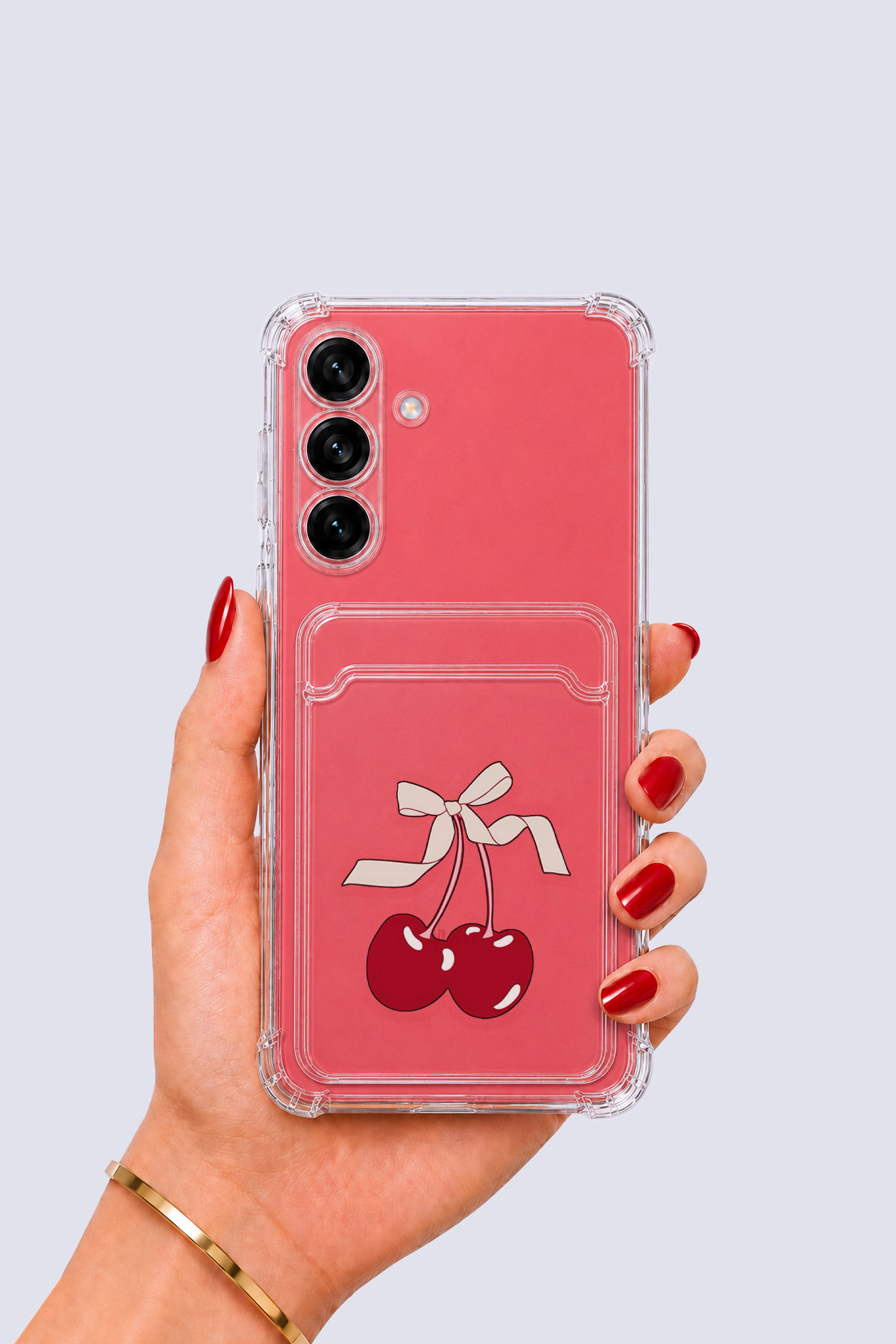 Samsung Galaxy S25 Kartlıklı Kiraz Desenli Kılıf