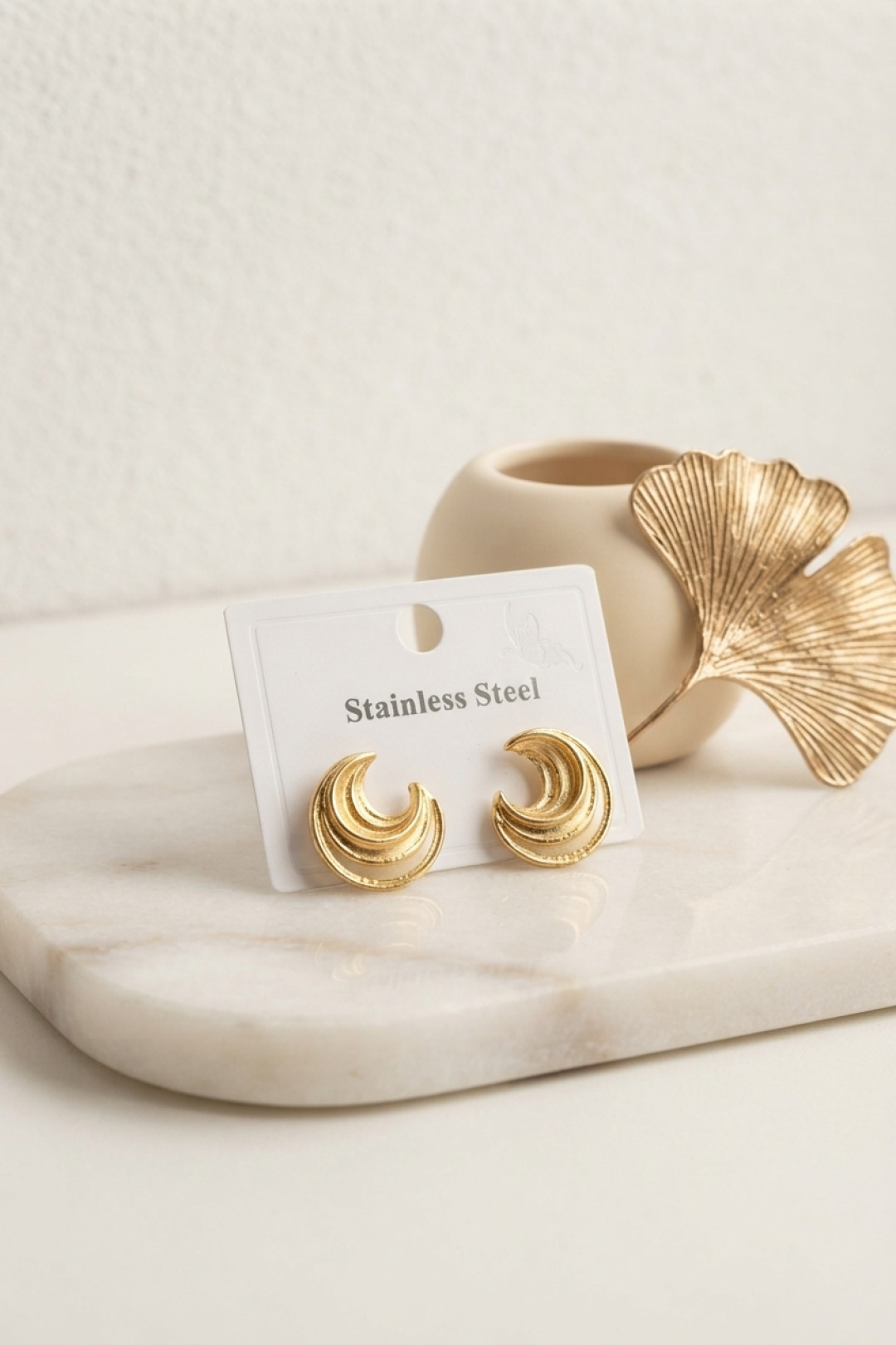 316L Çelik Gold Renk Ay Model Kadın Küpe 5886