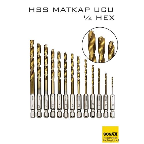 HSS Matkap Ucu 1/4 HEX  13 Parça HSS Tungsten Karbür Matkap Uç 1.5-6.5mm Titanyum 