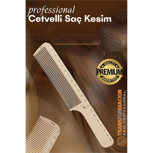 HSNET Cetvelli Saç Kesim Tarağı - Berber Kuaför Saç Kesim Tarağı Profesyonel 