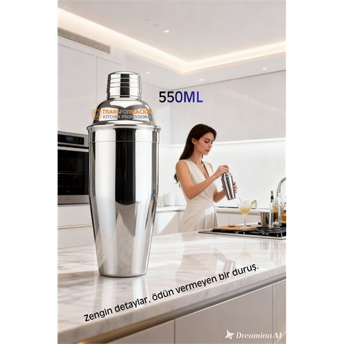 550 ml Inox Shaker - Kokteyl Karıştırma Kabı  Süzgeçli Bar Shaker Paslanmaz Çelik 