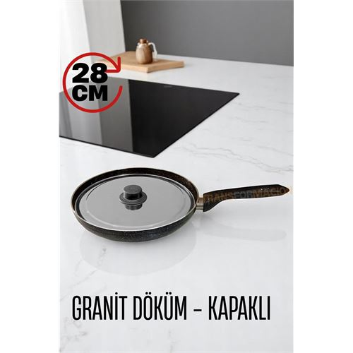 HSNET Granit Döküm Tava Paslanmaz Çelik Kapaklı -Yapışmaz Taban 28 Cm 