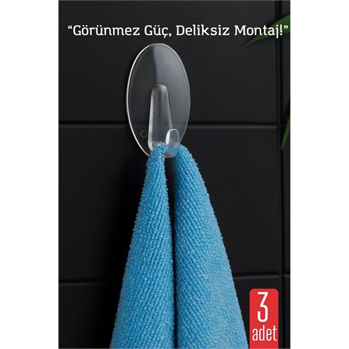 HSNET 3 lü Şeffaf Kendinden Yapışkanlı Duvar Askısı – 5.5 x 3.2 cm | İz Bırakmaz, Güçlü Tutuş 