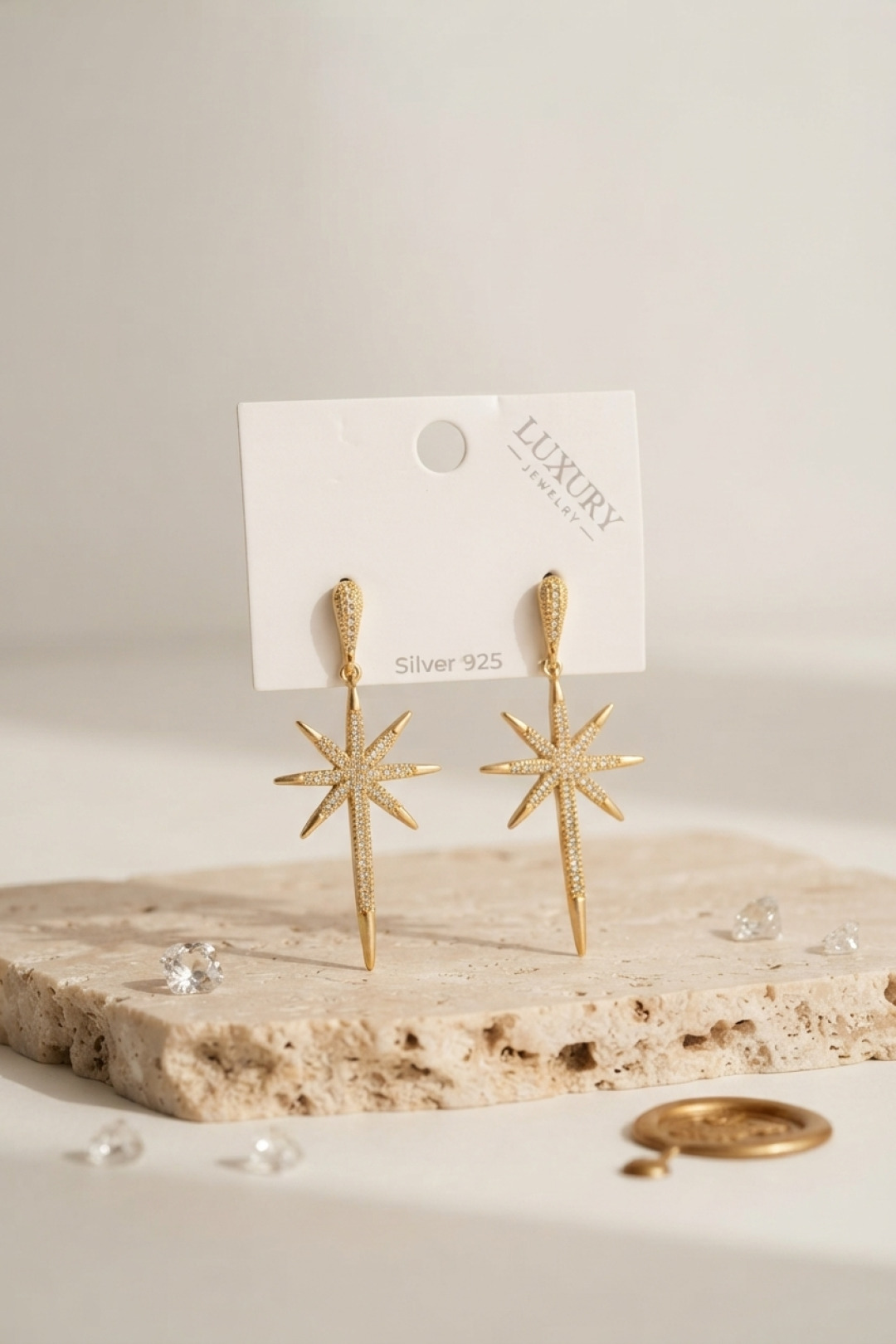 Gold Renk Kutup Yıldızı Model Zirkon Taşlı Kadın Küpe 5886