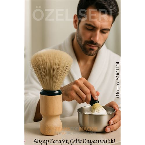 Klasik Tıraş Seti – Ahşap Saplı Fırça & 304 Paslanmaz Çelik Tıraş Tası  