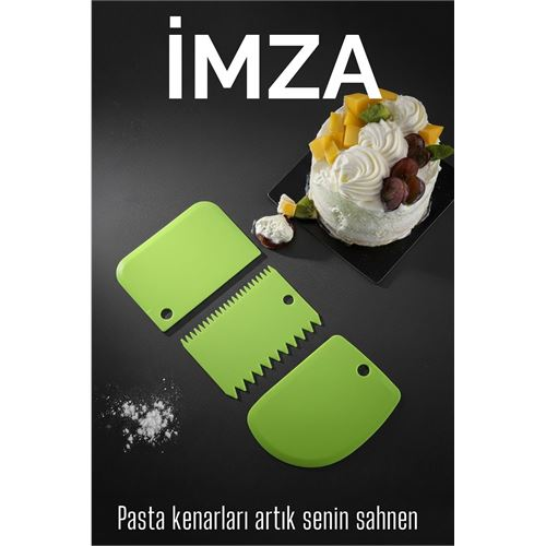 3’lü Dekoratif Şekillendirme Aparatı Hamur Pasta Kesici Kazıma  (Düz, Dişli, Kavisli) 
