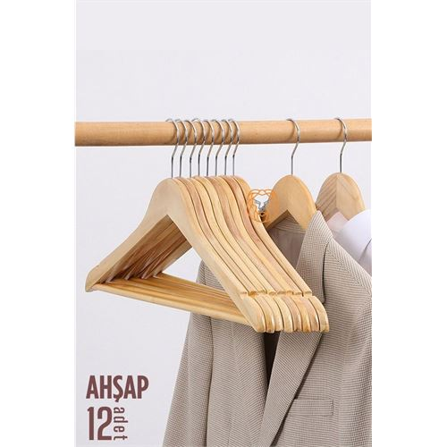 HSNET Natural Ahşap Elbise Askısı 12 ADET Montague Design 