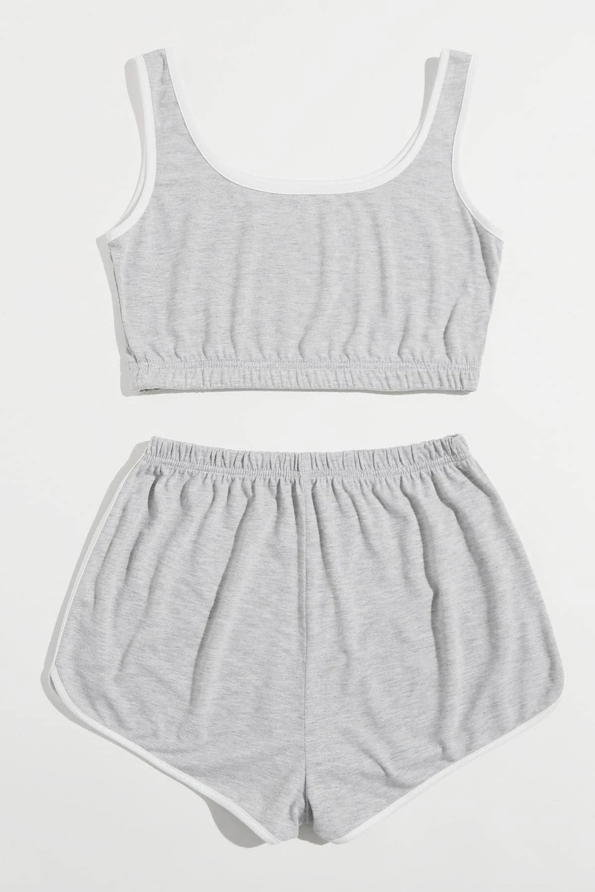 Kadın Gri Askılı Crop Top ve Şortlu Gecelik Takım H110559