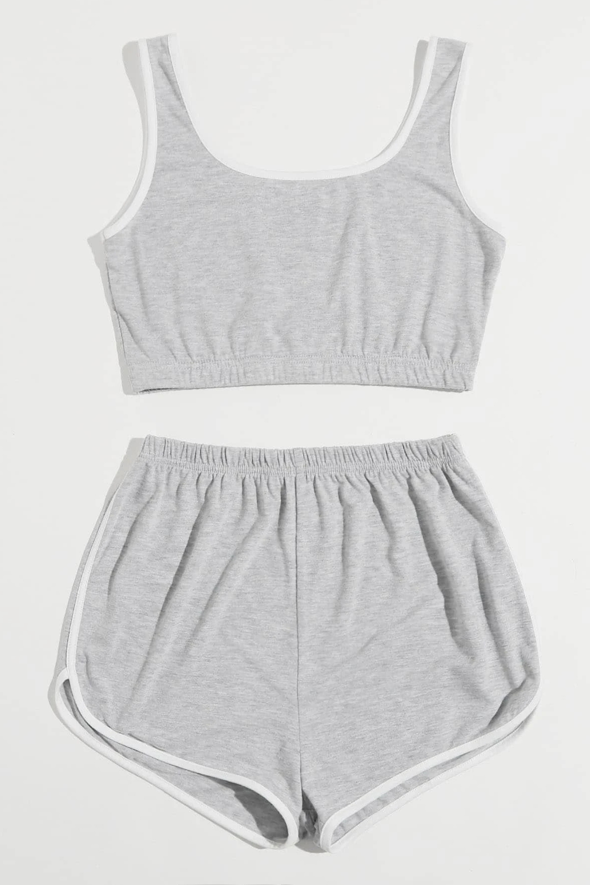 Kadın Gri Askılı Crop Top ve Şortlu Gecelik Takım H110559