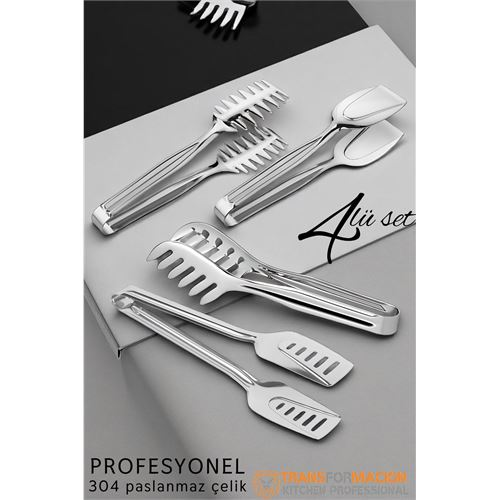 HSNET Mutfak Maşa Seti - Makarna Pasta Salata Çok Amaçlı Maşa 4 lü SET 304 Paslanmaz Çelik 