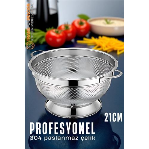 HSNET Ayaklı Kevgir - 304 Paslanmaz Çelik Profesyonel Ayaklı Süzgeç 21 Cm 
