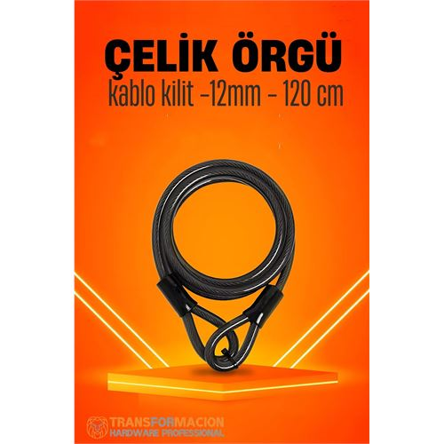 HSNET Çelik Örgü Kablo Kilit 12mm 120 cm Bisiklet Kilidi Motosiklet Kilidi Eşya Garaj Kilidi 