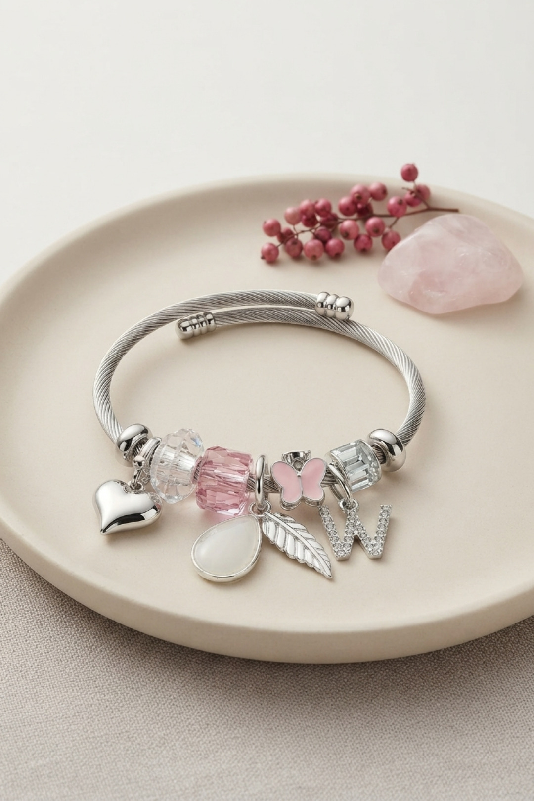 Damla Model Pembe Renk Charmlı Bileklik 5886