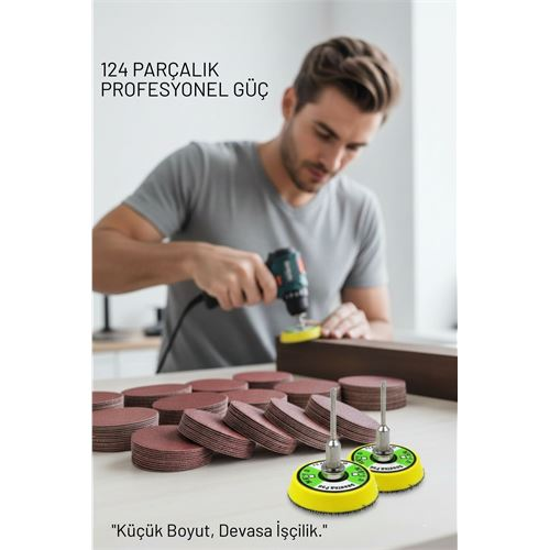 Pimli 50mm Cırt Zımpara Taban Seti 124 Parça Matkap ve Gravür Uyumlu Profesyonel Hobi Seti 