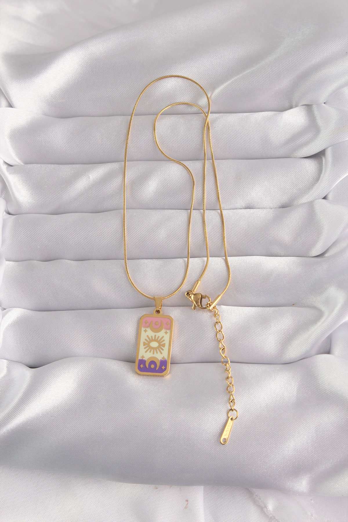 316L Çelik Gold Renk Karışık Mineli Ay Figür Tarot Kolye 5886
