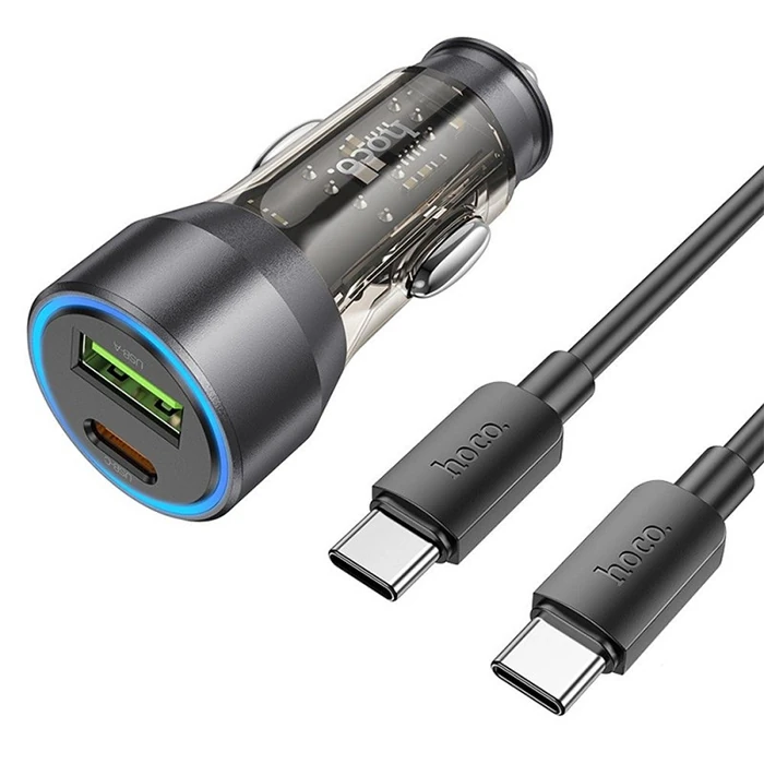 HOCO NZ12A Action PD43W USB + Type-C Araç Çakmaklık Hızlı Şarj Aleti + Type-C to Type-C Kablo-(1903)