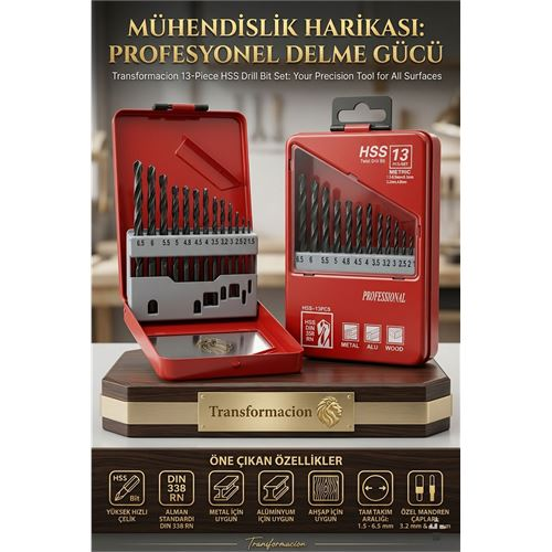 13 Parça 1.5-6.5 mm Alüminyum Metal Ağaç HSS Uçlu DIN 338RN Matkap Ucu Seti 723032