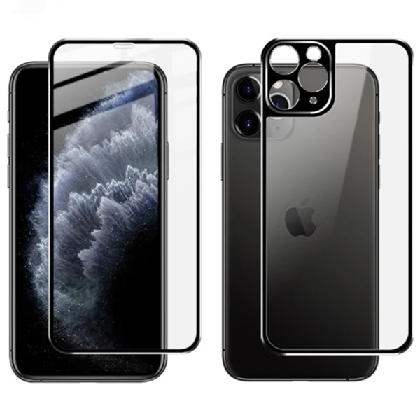 İPhone 11 Pro Metal Çerçeve Ön Arka 3D Full Tempered Cam Koruyucu-(1903)