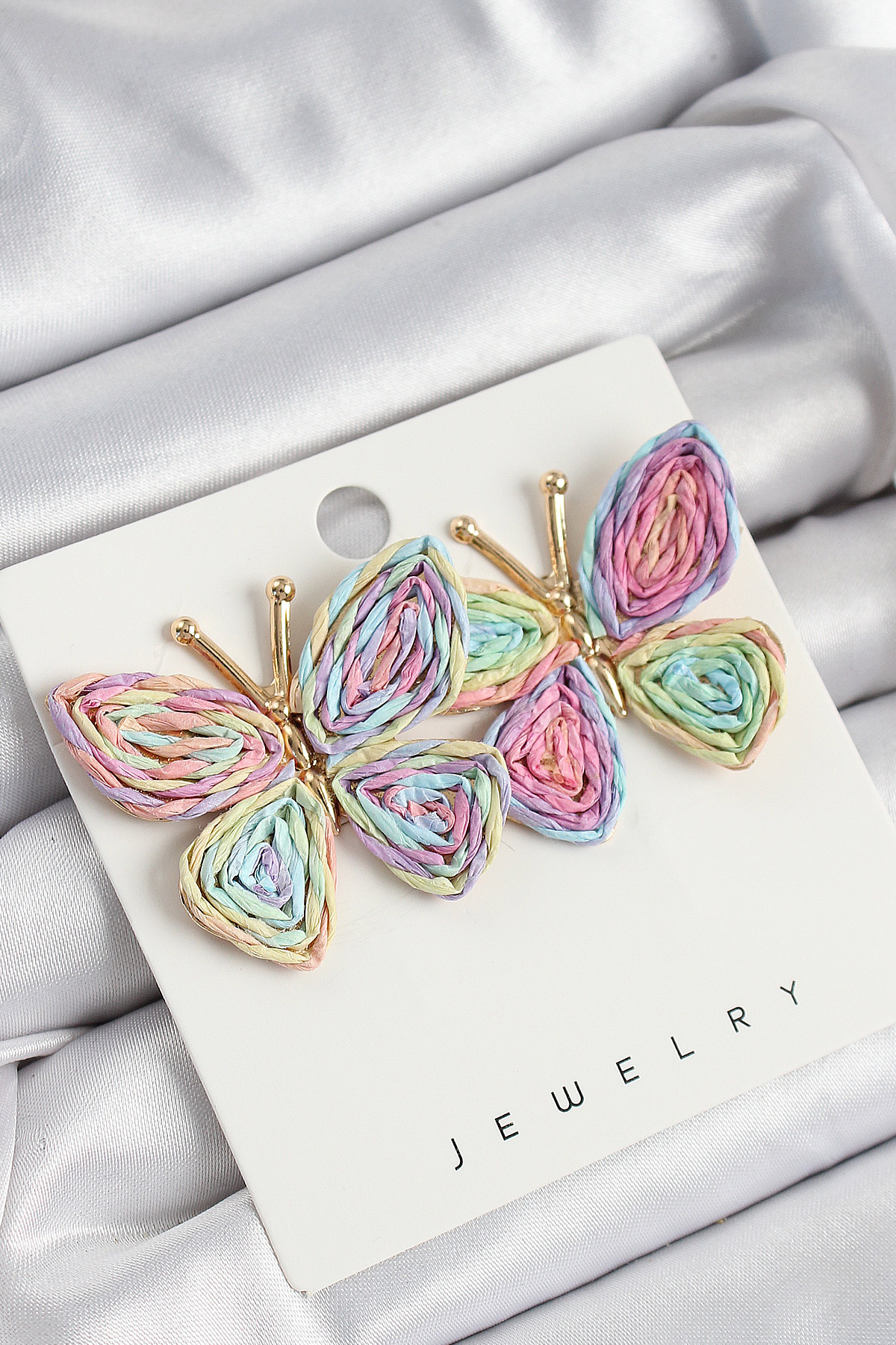Pirinç Rainbow Kelebek Model Gold Renk Kadın Hasır Küpe 5886