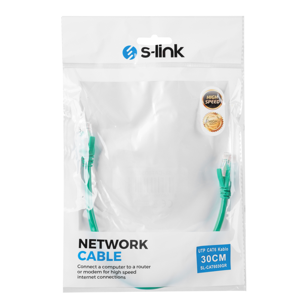 S-LINK SL-CAT6030GR CAT6 Patch 30CM Kablo (Yeşil)(1923)