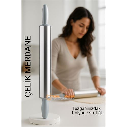 Çelik Merdane - Profesyonel Hamur Açma Merdanesi - 304 Paslanmaz Çelik Mutfak Merdanesi 
