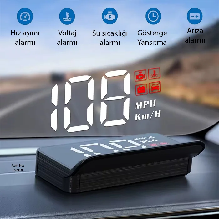 ALLY M3 HUD OBD2 Head-Up Display Dijital Hız Göstergesi E-OBD ve GPS Destekli OBD Arayüzlü - Alarmlı Ön Cam Ekran Projektör-(1903)
