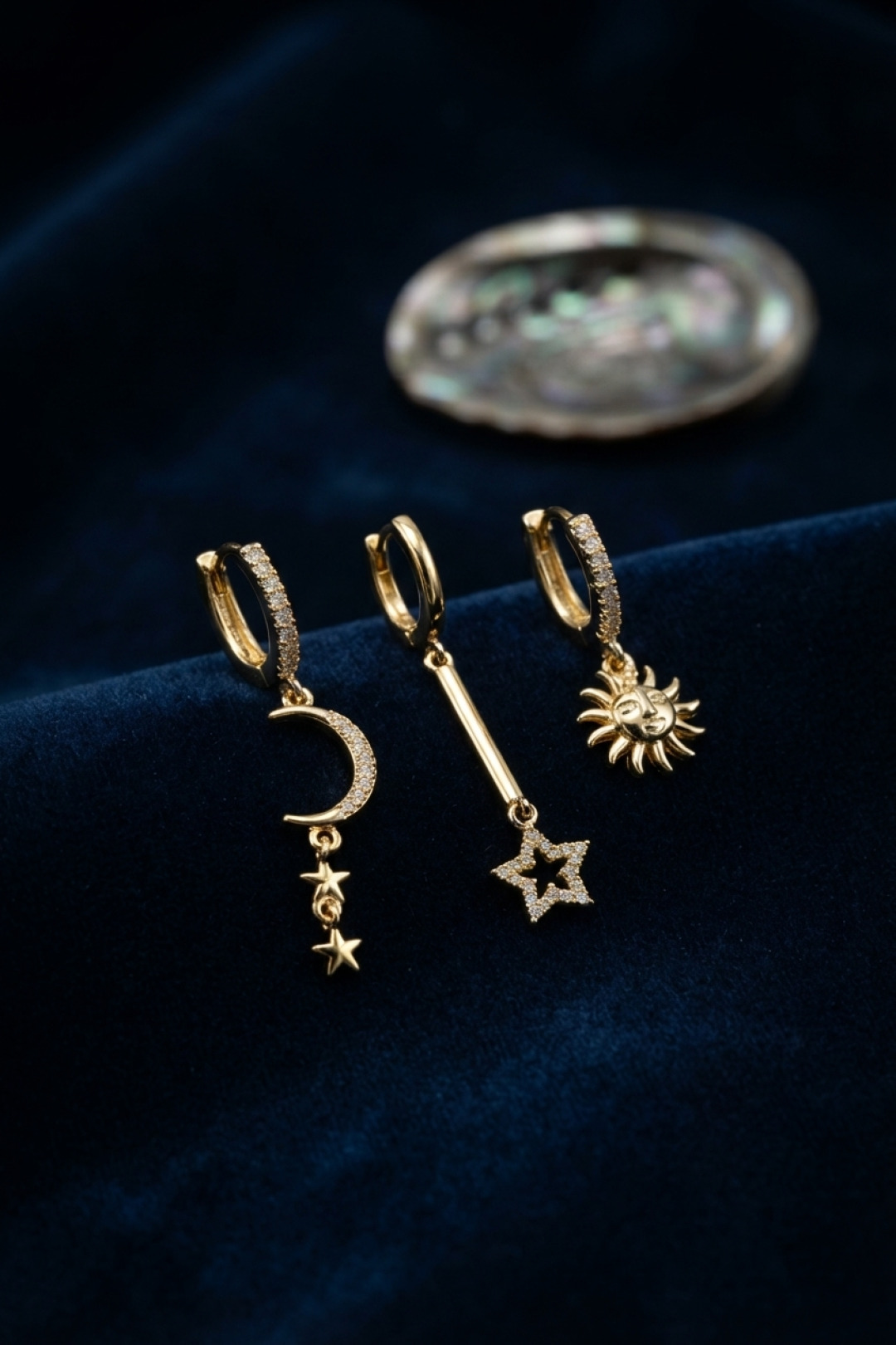 3 lü Set Ay Yıldız ve Güneş Model Gold Renk Kadın Küpe 5886