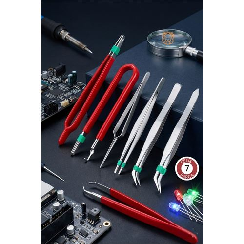 7’li Profesyonel Hassas Cımbız Seti - Antistatik Çelik, Elektronik Tamir &amp; Hobi Kiti 