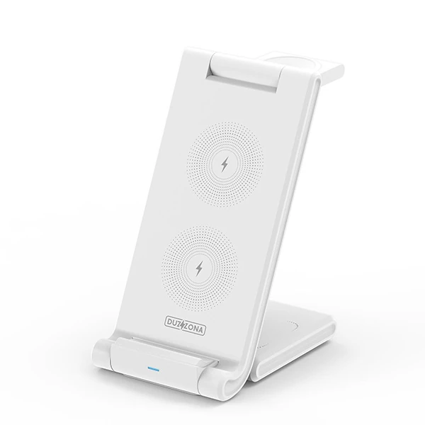 Duzzona 15W Katlanır 3 in 1 Telefon Kulaklık Saat Kablosuz Şarj Standı-(1903)
