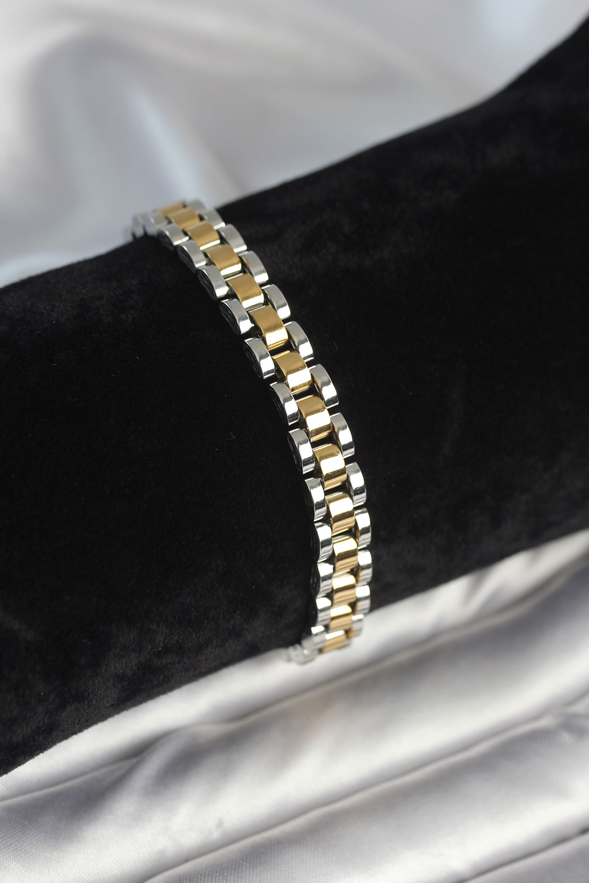 316L Çelik Gold ve Gümüş Renk 7 mm Kalınlık Erkek Bileklik 5886