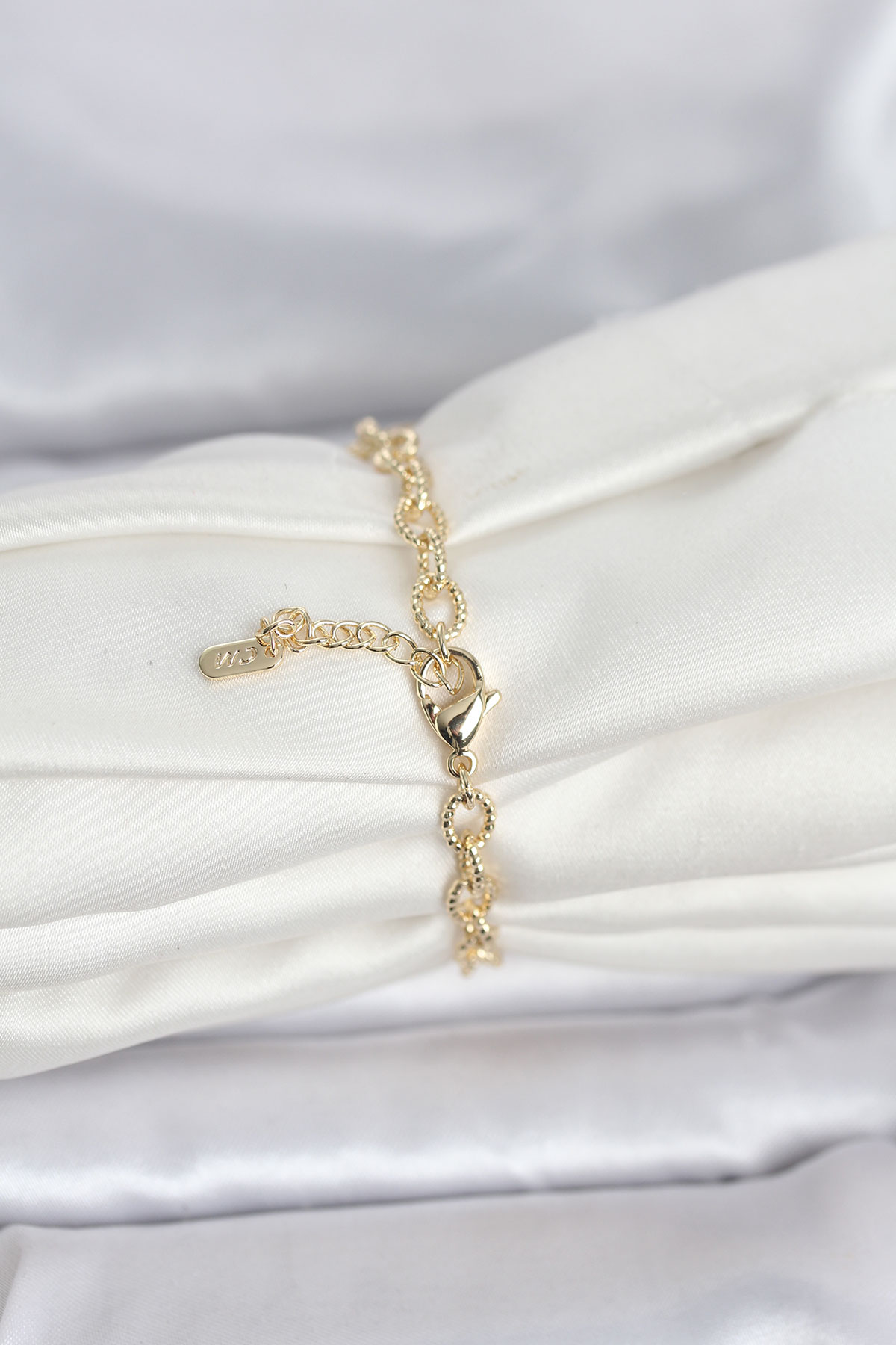CM 14K Gold Renk Lazerli Halka Model Kadın Bileklik 5886