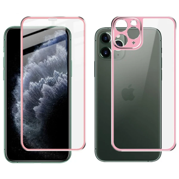 İPhone 11 Pro Max Metal Çerçeve Ön Arka 3D Full Tempered Cam Koruyucu-(1903)