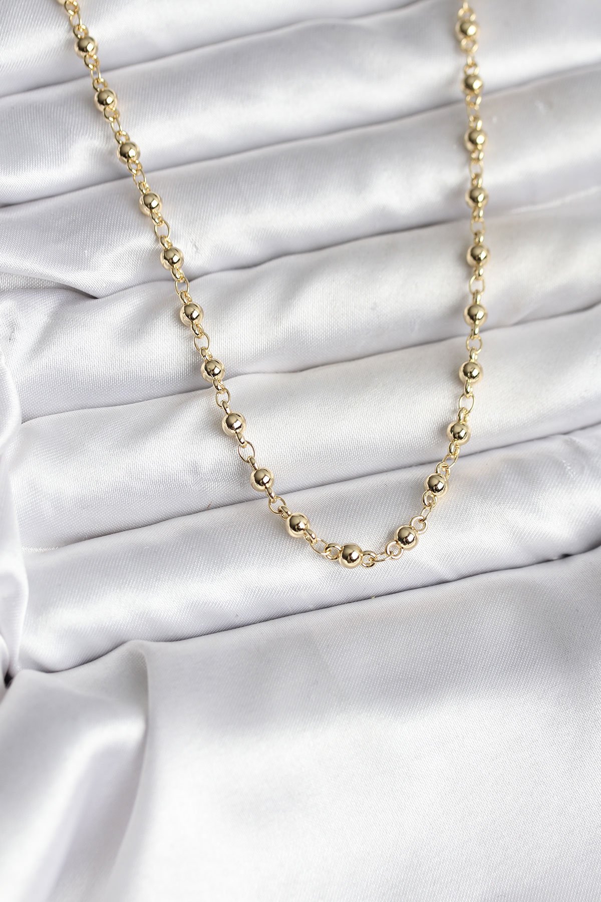14K Gold Renk Kaplama Topçuklu Zincir Model CM Kadın Kolye 5886