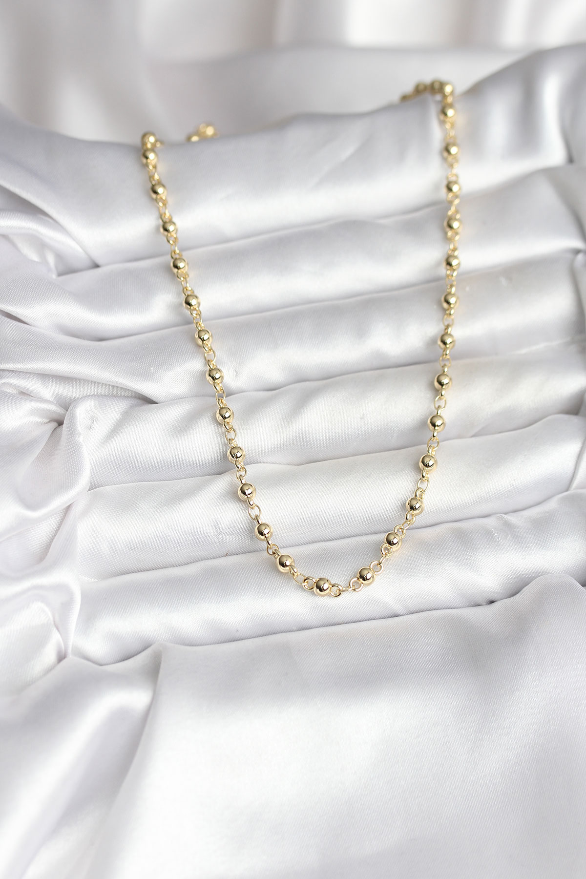 14K Gold Renk Kaplama Topçuklu Zincir Model CM Kadın Kolye 5886