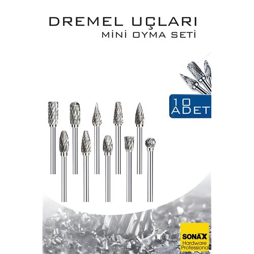 Dremel Uyumlu Mini Oyma Gravür Uç Seti – 10'lu Tungsten Karbür, Ahşap/Metal/Plastik için 